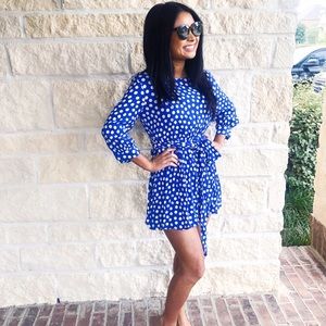 Zara white blue polka dot dress in small